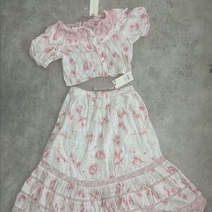 Floral Pink and White Two-Piece top and skirt set LSF LoveShackFancy